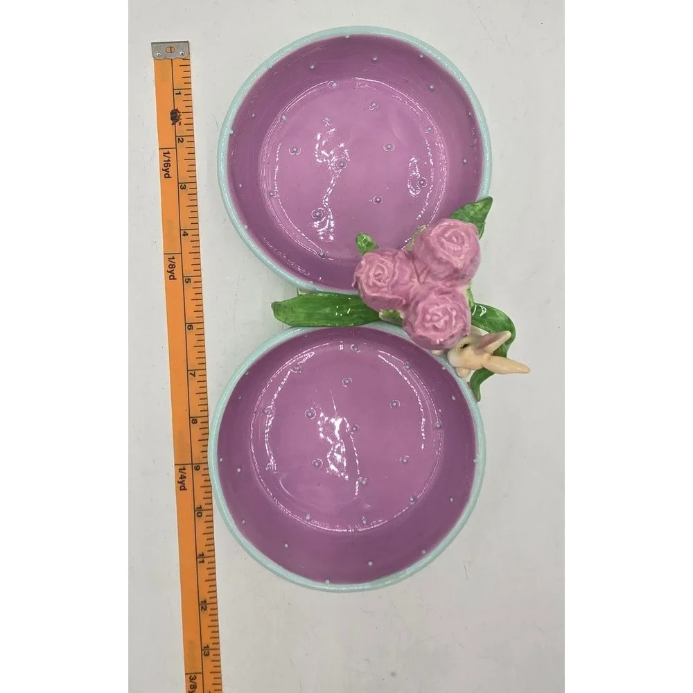 Magenta Seasonal Collection Easter Bunny Tulip Double Condiment Dish Purple Blue